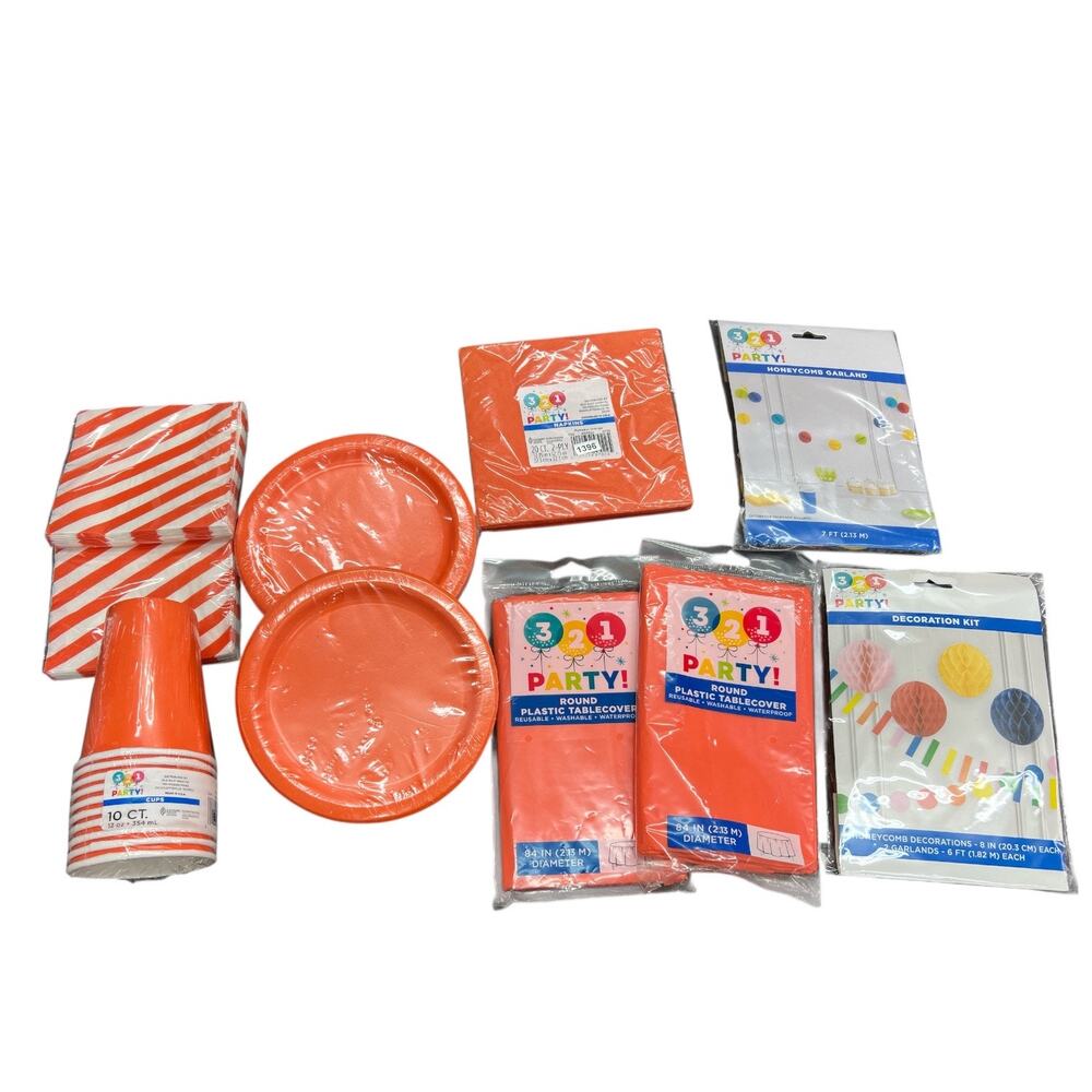 Party Supplies Decor Lot 84” Round Tablecloths Plates Cups Napkins Garland